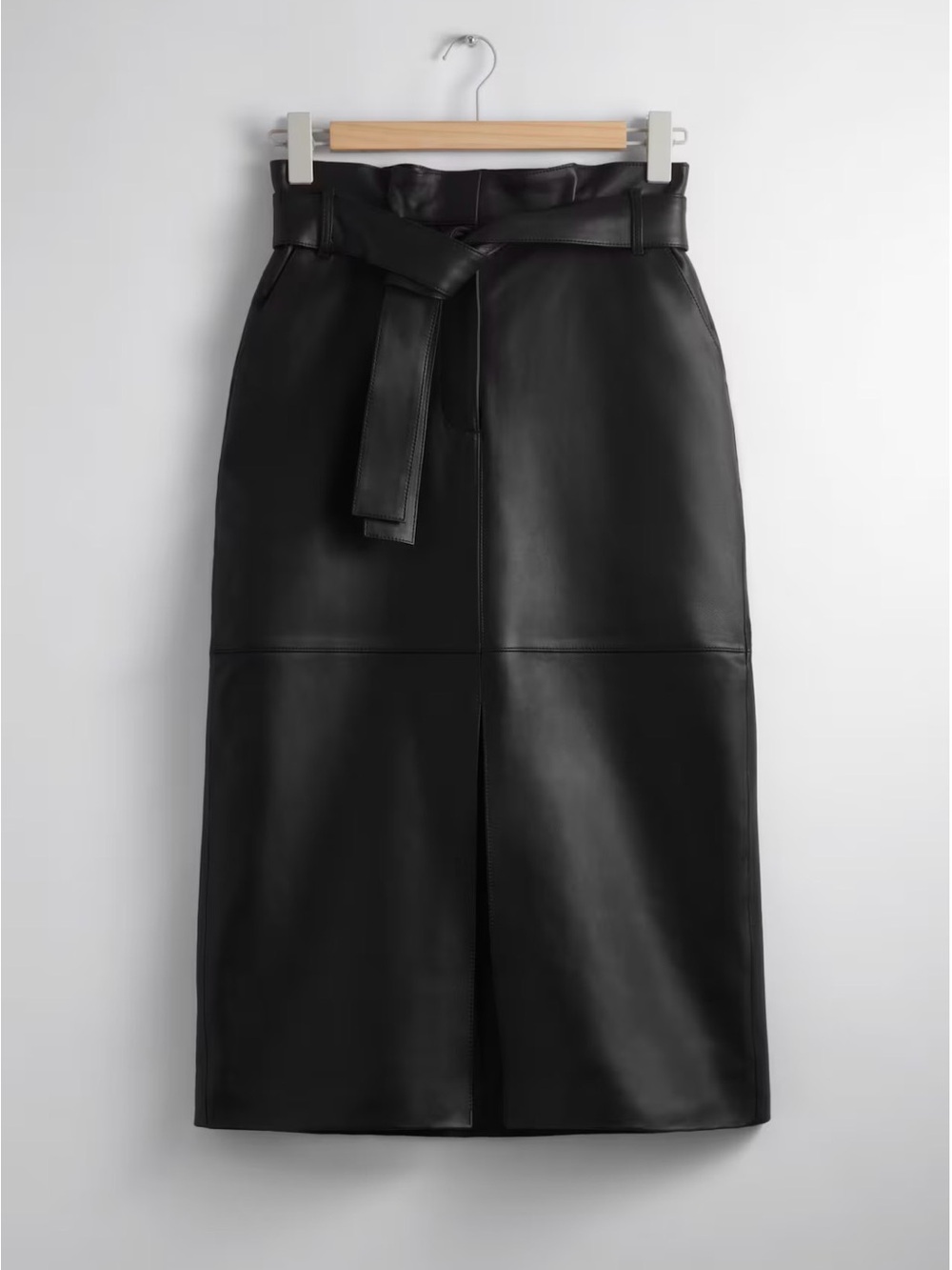Zara Black Faux Leather Paper Bag waist Pencil Skirt with Belt